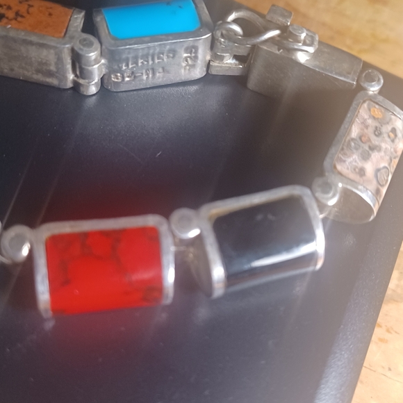 Vintage Taxco Multicolor Sterling Silver Bracelet 7.5" - Picture 5 of 8